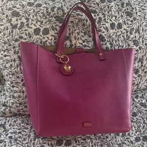 Frances Valentine Plum Leather Classic Tote with Gold Hardware